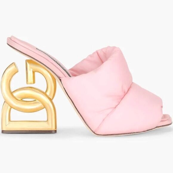 Dolce & Gabbana Quilted Interlocking Dg Heel Piumino Slide Sandal Pink 36 - Picture 4 of 6